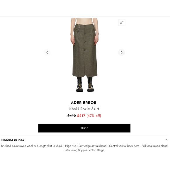 Ader Error Roxie Khaki Green Wool Deconstructed Button Front Midi Skirt S - Picture 3 of 12